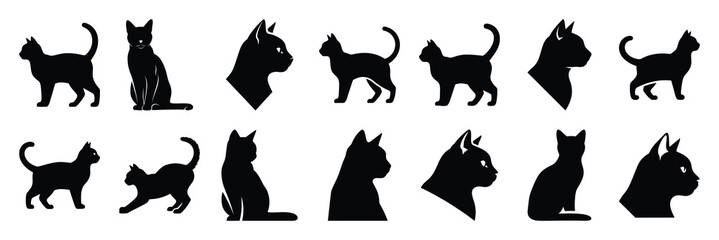 Fototapeta premium cat silhouette vector icon set collection and isolated on transparent background.