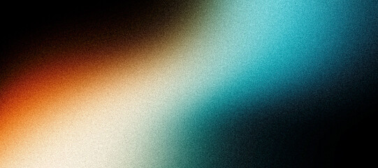 Fototapeta premium Dark grainy background, teal orange blue black color gradient, abstract glowing blurred shape, noise texture header, banner, poster, backdrop, cover or wallpaper design