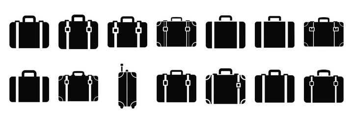 Obraz premium suitcase silhouette vector icon set collection and isolated on transparent background.