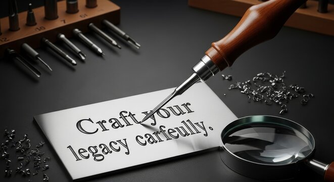 Engraving Tool Carefully Crafting Text on Paper