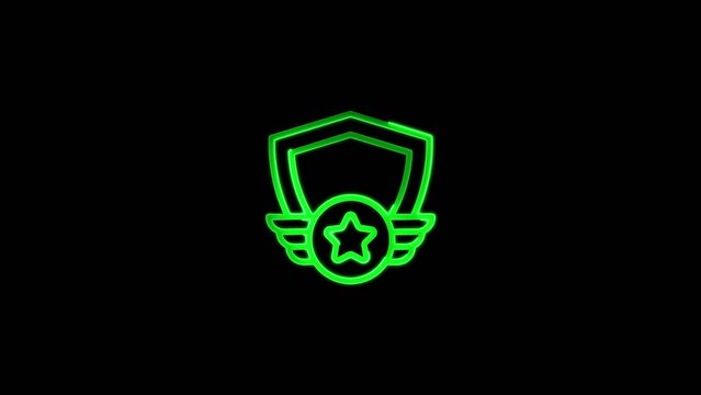 Green neon badge with a star and wings on a dark Generate title without using the word "Title:" before it. background