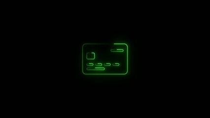 Fototapeta premium Green neon glowing outline of a contactless payment card with chip and wireless signal on dark Generate title without using the word 