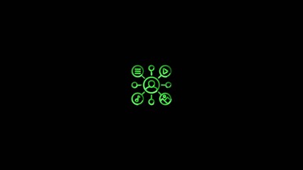 Obraz premium Green neon network diagram with six interconnected circular on a dark Generate title without using the word 