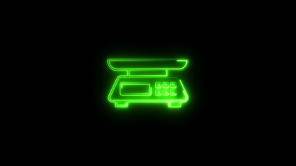 Fototapeta premium Green neon outline of a traditional balance scale with digital display on a dark Generate title without using the word 