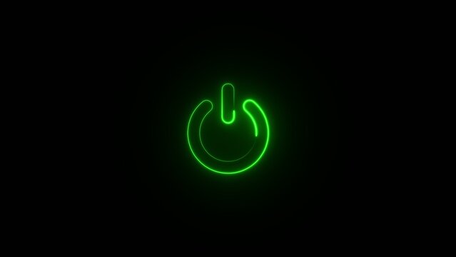 Green neon power button with glowing outline and Generate title without using the word "Title:" before it. transparent background