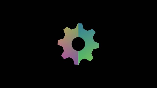 Half rainbow gradient and half Generate title without using the word "Title:" before it. white gear with black center on black background