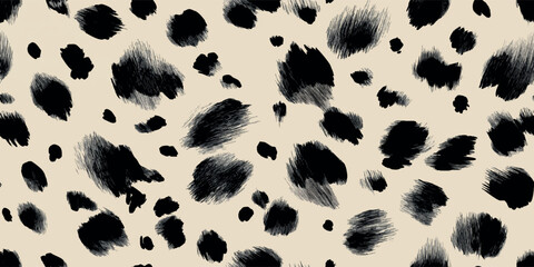 Hand drawn black ink leopard spots, polka dot on beige background for design, textiles, packaging, fabrics, and home decor wallpapers © Eli Berr