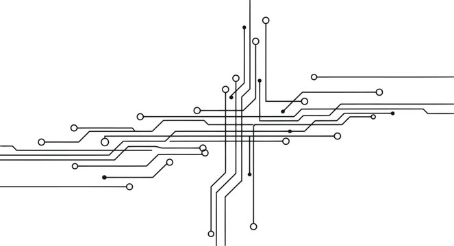 Complex schematic diagram of an abstract electronic circuit layout with multiple connections