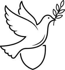 Obraz premium Elegant line drawing of a dove carrying an olive branch in flight