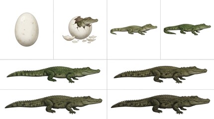 Fototapeta premium Illustration showing the life cycle of an alligator, from egg to adult.