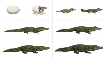 Fototapeta premium Alligator life cycle stages from egg to adult illustration