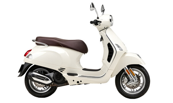 white Primavera scooter perfectly isolated on a pure white background studio lighting ultra sharp focus high resolution detailed bodywork chrome accents and wheels clean cutout style.