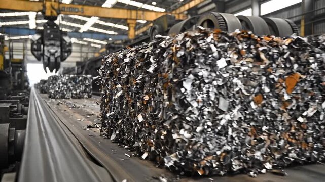 Bales of Scrap Metal on Conveyor Belt