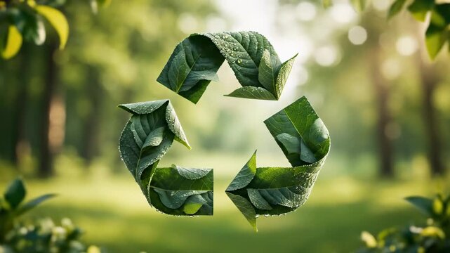 Green Leaves Form Recycling Symbol