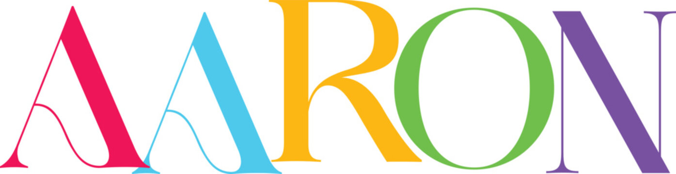 Aaron name vector graphic with rainbow colored letters on grey grid back