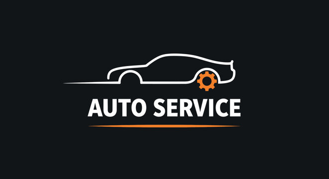 Sleek automotive service logo with car silhouette and gear icon.