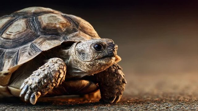 A close-up of a tortoise, showcasing its textured shell and facial features