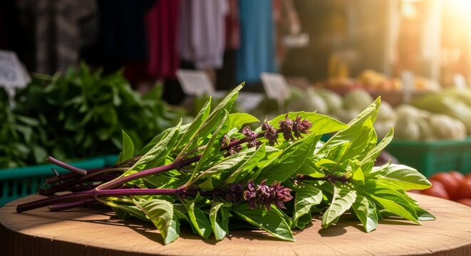 Fresh Basil Herb Bundle at a Farmers Market