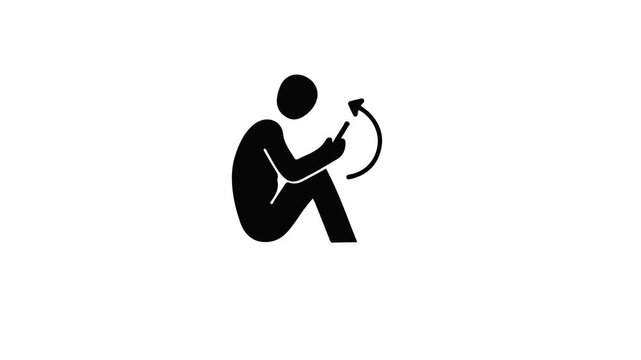 Minimalist silhouette showing addiction, smartphone, scrolling, habit, behavior loop. Concept of digital dependency, social media overuse and mental distraction.