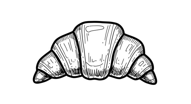 Food  Bakery Hand Drawn Croissant - Black and White Line Art Sketch