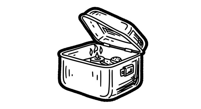 Vintage Camper Lunch Box with Sterno Stove, Line Art Icon