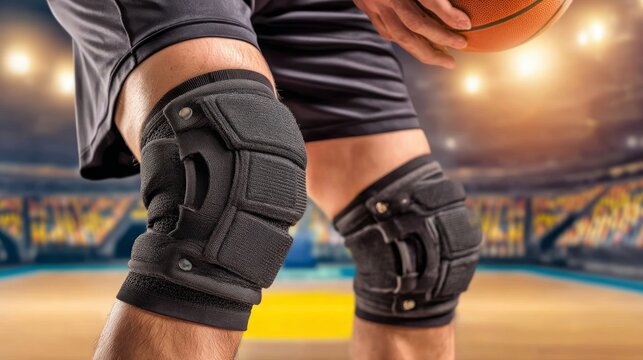 Basketball Player Wearing Padded Knee Stabilizers on Court