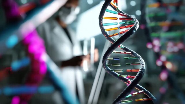 DNA helix in laboratory, genetic research and biotechnology concept, DNA double helix, genomics, gene editing, molecular biology, biotechnology, genetics, lab science, medical research