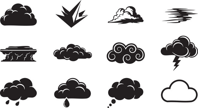Weather forecast icons featuring various cloud types and stormy weather conditions