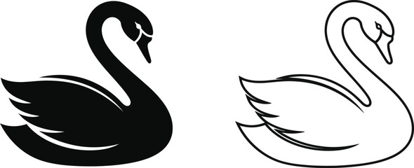 Fototapeta premium Black and White Swan Vector Logo Icons Set Vector