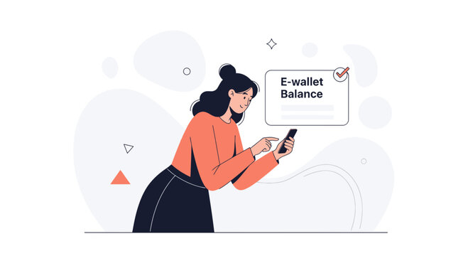 Woman checking e-wallet balance on smartphone, digital finance concept