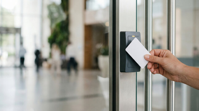 Hand swipes card near door reader