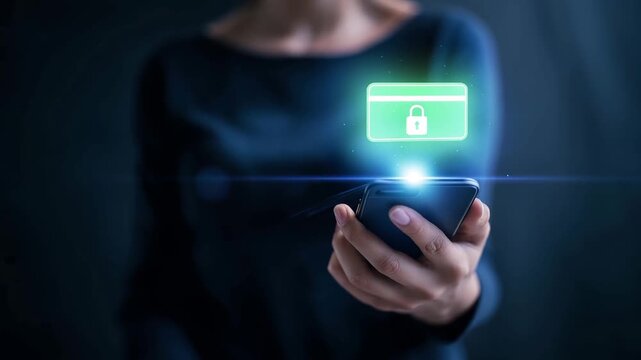 Mobile security concept with smartphone and digital lock icon, cybersecurity, data protection, online privacy, secure access, authentication, personal information safety