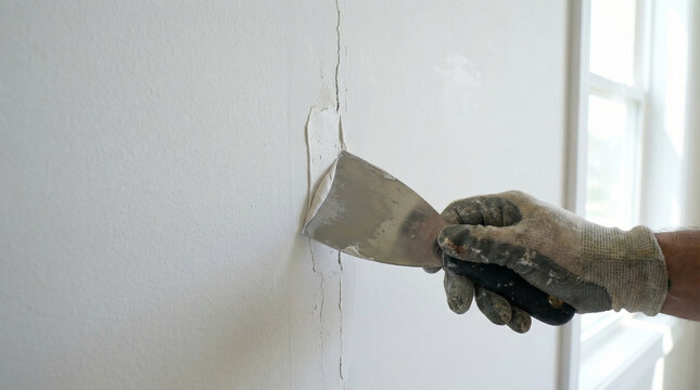 A person is painting a wall with a paint scraper