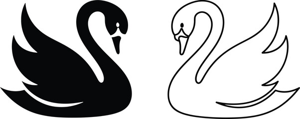 Obraz premium Black and White Swan Vector Icons Vector