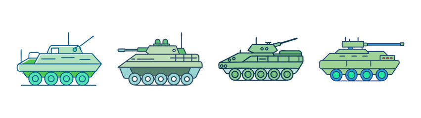 Fototapeta premium Collection of military tanks vector illustration armored vehicles army tanks war machines graphic design