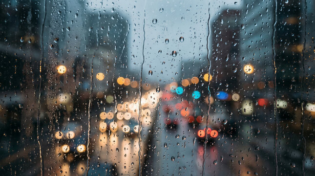 Rainy city street at night lights.