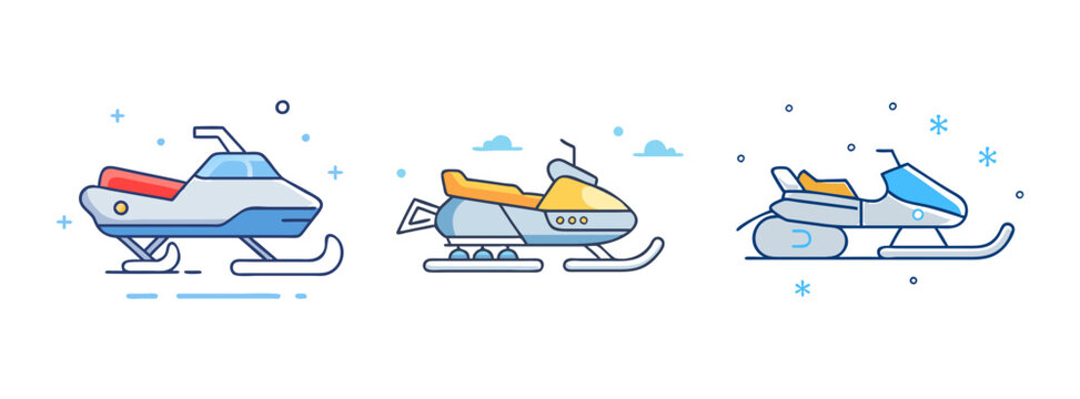 Vector illustration of snowmobile vehicles for winter sport and recreation activities design concept