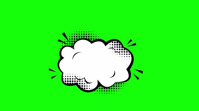 Dynamic text bubble, comic pop art speech animation green screen, blank dialog box