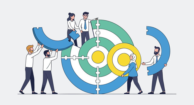 Vector illustration of business people building a target