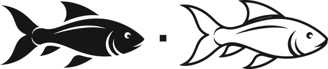 Fototapeta premium Black and White Fish Icon Set Vector