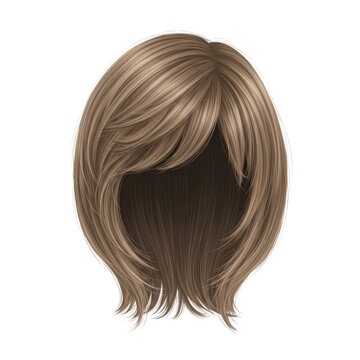 A brown bob wig with straight hair isolated on transparent background. Png