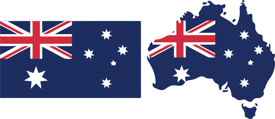 Australian flag and map silhouette illustration with Union Jack and stars in blue red white minimalist vector design © MD