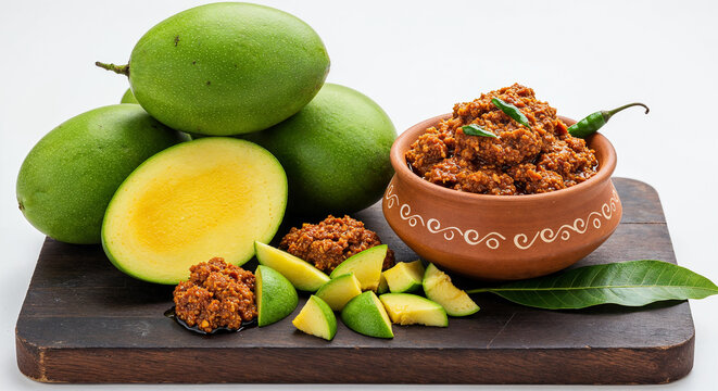 bowl filled with spicy raw mango pickle (achaar) 