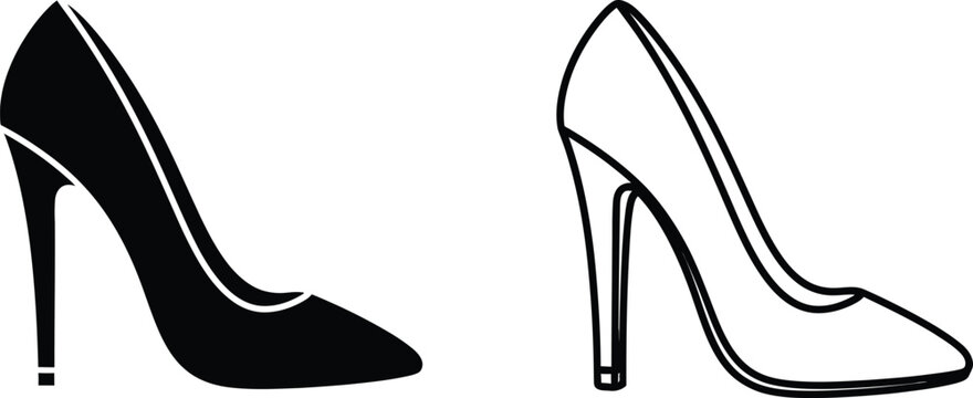 High Heel Stiletto Shoe Silhouette Icon Set Vector