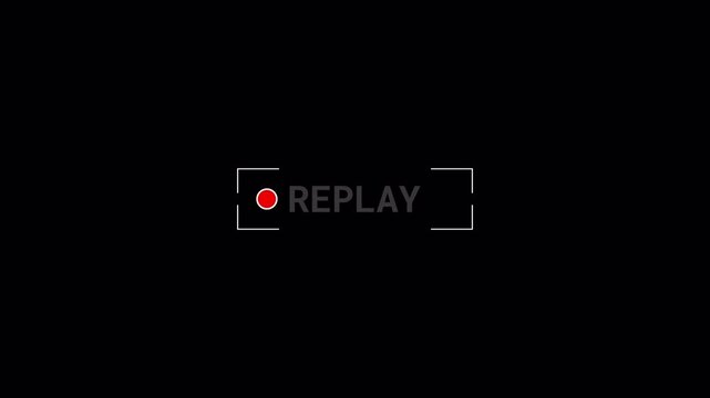 Replay Sign Icon Animation with Red Pulsing Dot and Modern White Text on Transparent Background transparent background alpha channel