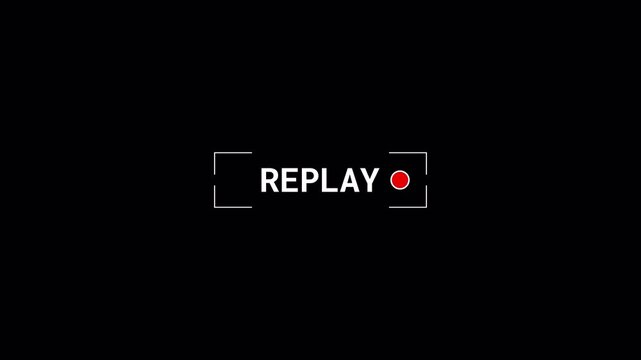 Simple Replay Sign Icon Animation with Red Blinking Button and Modern Text on Alpha Channel Transparent Background for Live Streaming and Video Playlists transparent background alpha channel