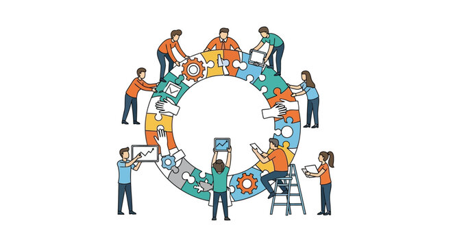 Set of teamwork collaboration process icons vector