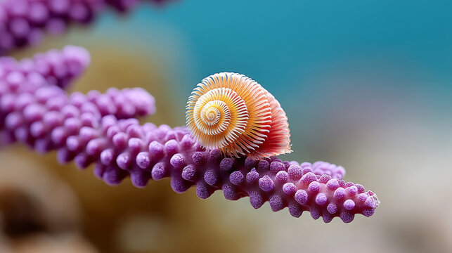 Underwater close-up of christmas tree worm on vibrant coral: marine life and ocean exploration