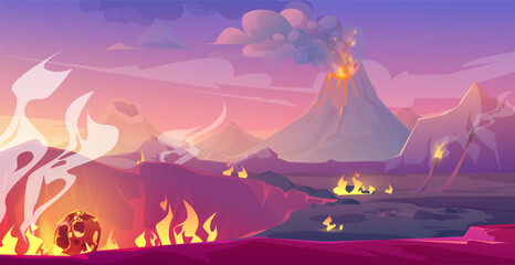 Jurassic period landscape with volcano and meteor © Cahya