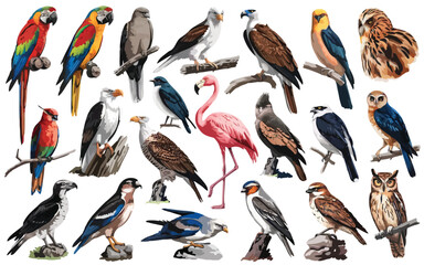 Fototapeta premium Vibrant diversity of colorful birds in their natural plumage and poses Vector